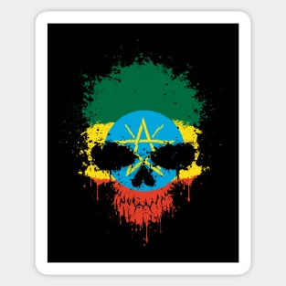 Chaotic Ethiopian Flag Splatter Skull Sticker